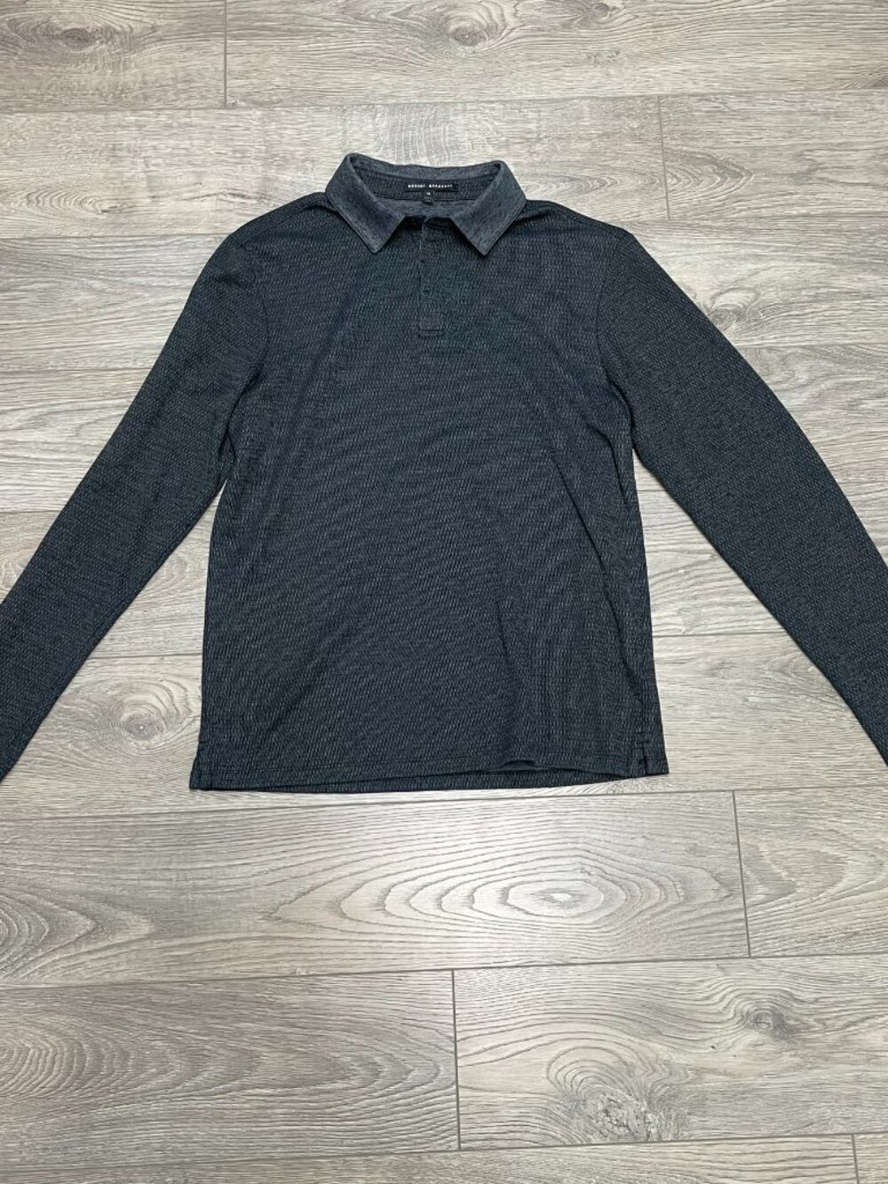 Robert Barakett Mens Charcoal Grey Long Sleeve Knit Polo Shirt Size M Medium Top